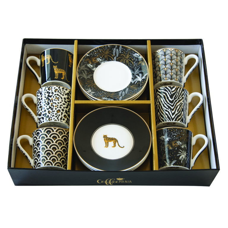 Juego de 6 Tazas De Leopardo Marrón Estampado Animal Porcelana Fina Castillo Tazas Decoradas UK